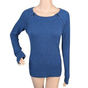 Forte 100% Cashmere Knit Sweater S Sapphire Blue Zipper Detail Raglan Luxury
